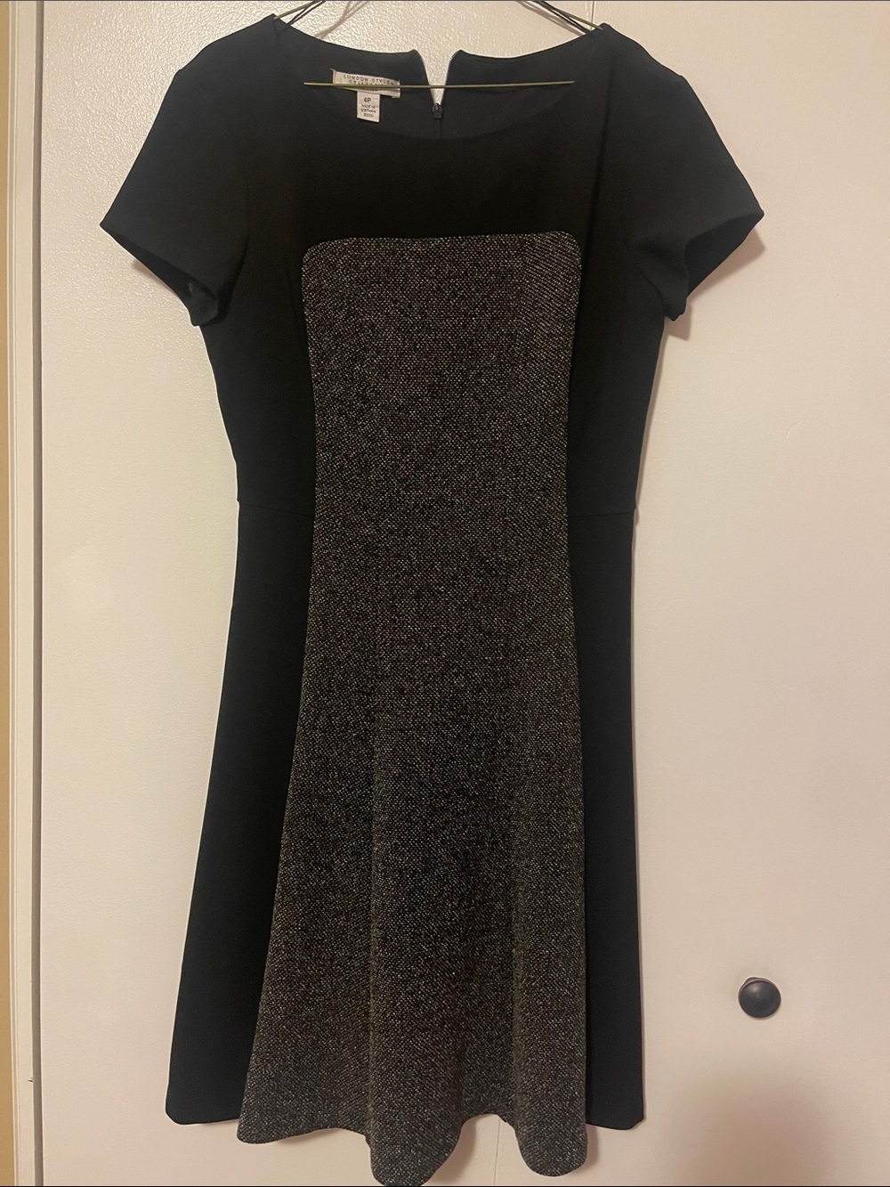 London Style Black Dress with Gray Tweed Center Panel